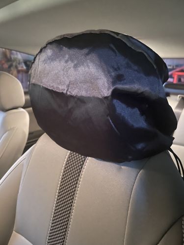 Customer photo review of Purple Satin Car Headrest Cover (Pack of 2)