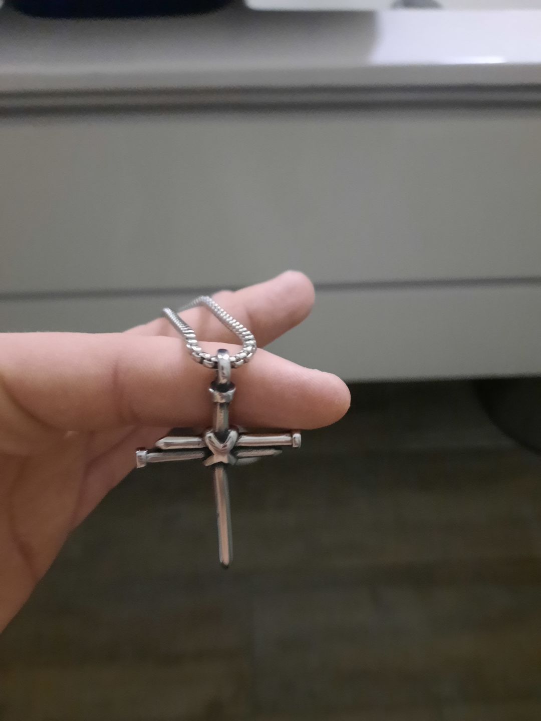 Customer photo review of WOODEN CROSS PENDANT.