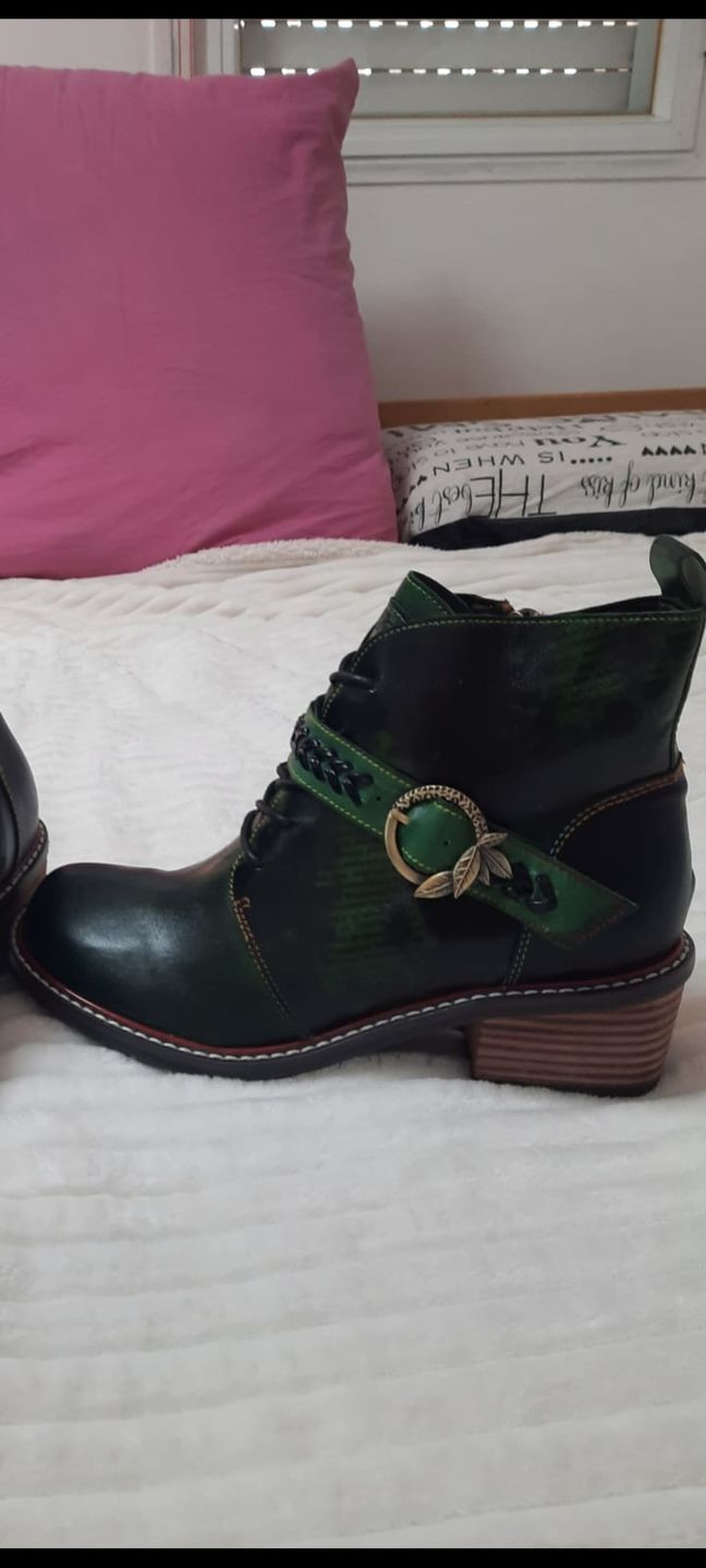 Customer photo review of Retro Casual Style Strap Low Heel Booties