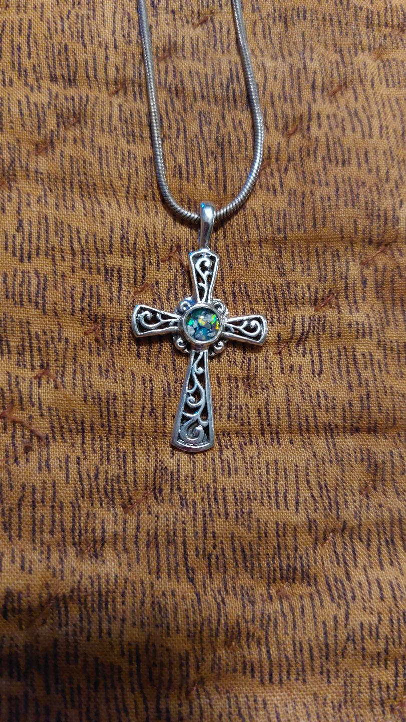 Customer photo review of Cross Pendant with Cremation Ash