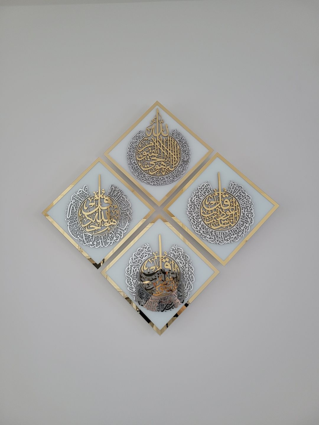 Customer photo review of Set of Glass Ayatul Kursi, Surah Al Ikhlas - Al Falaq - An Nas Tempered Glass Decor Islamic Wall Art