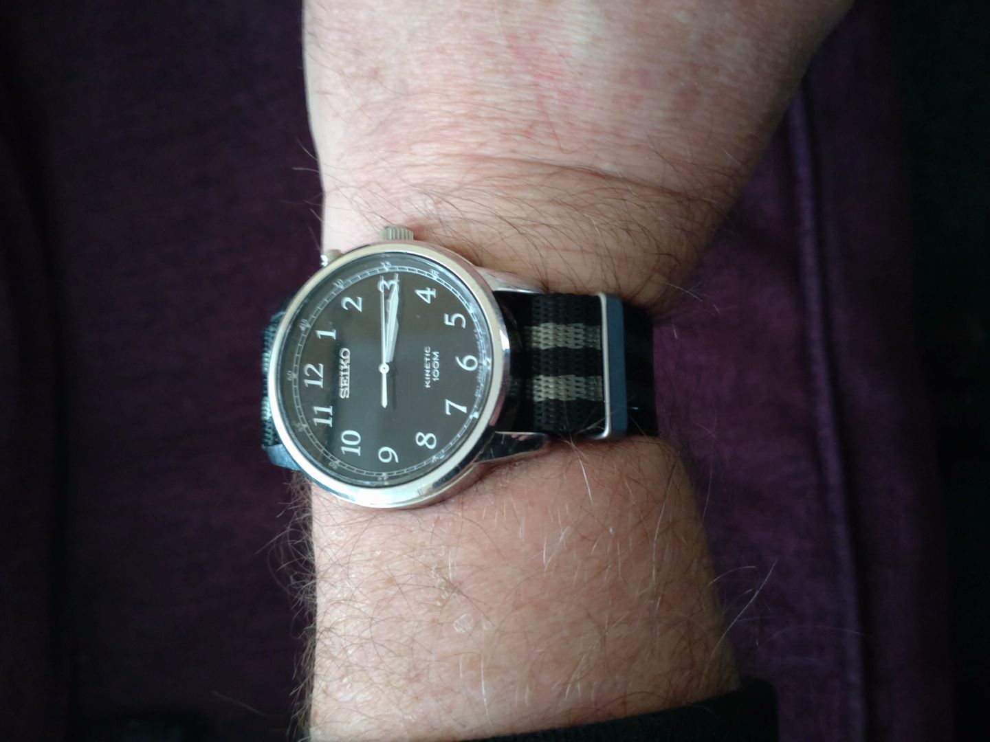 Customer photo review of Premium Thick Woven Military Style Watch Strap - Black & Grey Bond