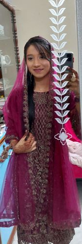 Customer photo review of Wine Festive Wear Floral Embroidered Work Soft Net Suit