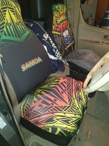 Customer photo review of Samoa Custom Personalised Car Seat Covers - Samoa Coat Of Arms Fog Reggae Style