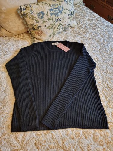 Customer photo review of Black Slim Ribbed Crew Neck Jumper Large