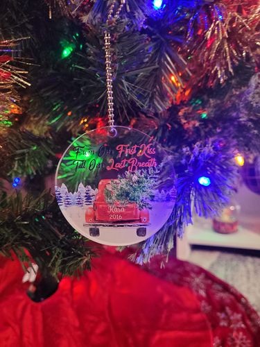 Customer photo review of Couple Red Truck From First Kiss Heart Ornament