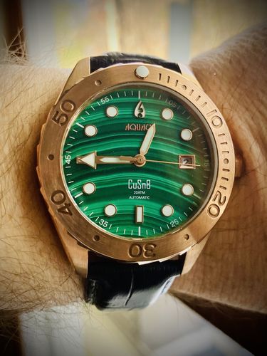 Customer photo review of Aquacy Bronze CuSn8 Men's Malachite Watch Automatic with Leather  200M
