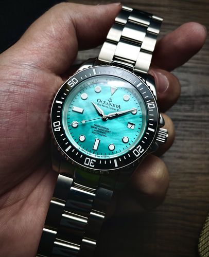 Customer photo review of Oceaneva™ Men's Deep Marine Explorer II 1250M Pro Diver Watch Aquamarine Mother of Pearl Dial