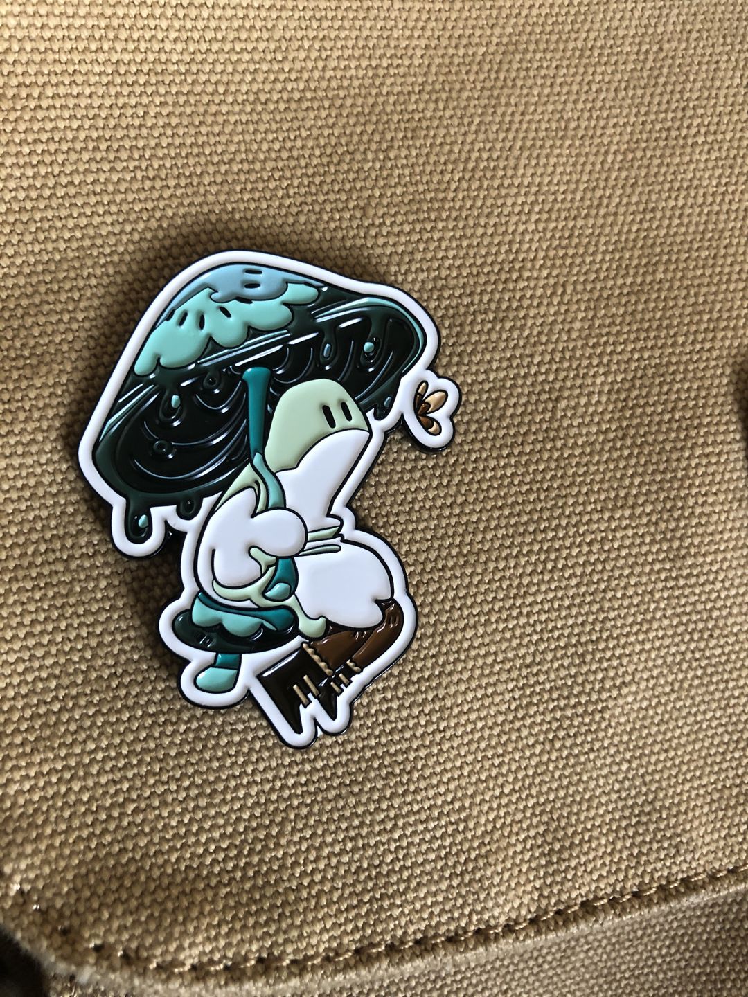 Customer photo review of Blue Mushroom Ghost Enamel Pin 2in