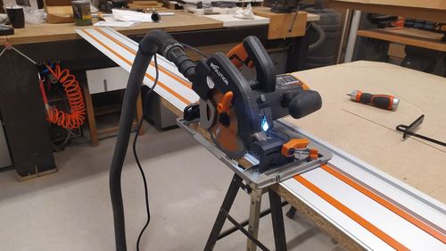 Customer photo review of Pack Evolution : Scie circulaire 185mm R185CCSX+ avec Lame multi-matériaux TCT et Sac de transport + Guide de coupe de 2,8m