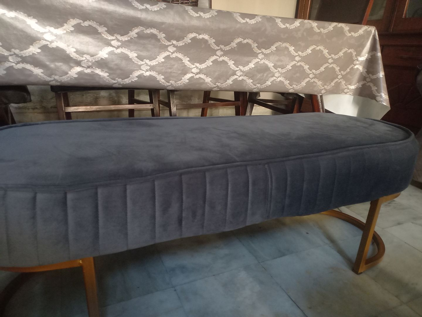 Customer photo review of 3 Seater Luxury Wooden Stool With Steel Stand -475
