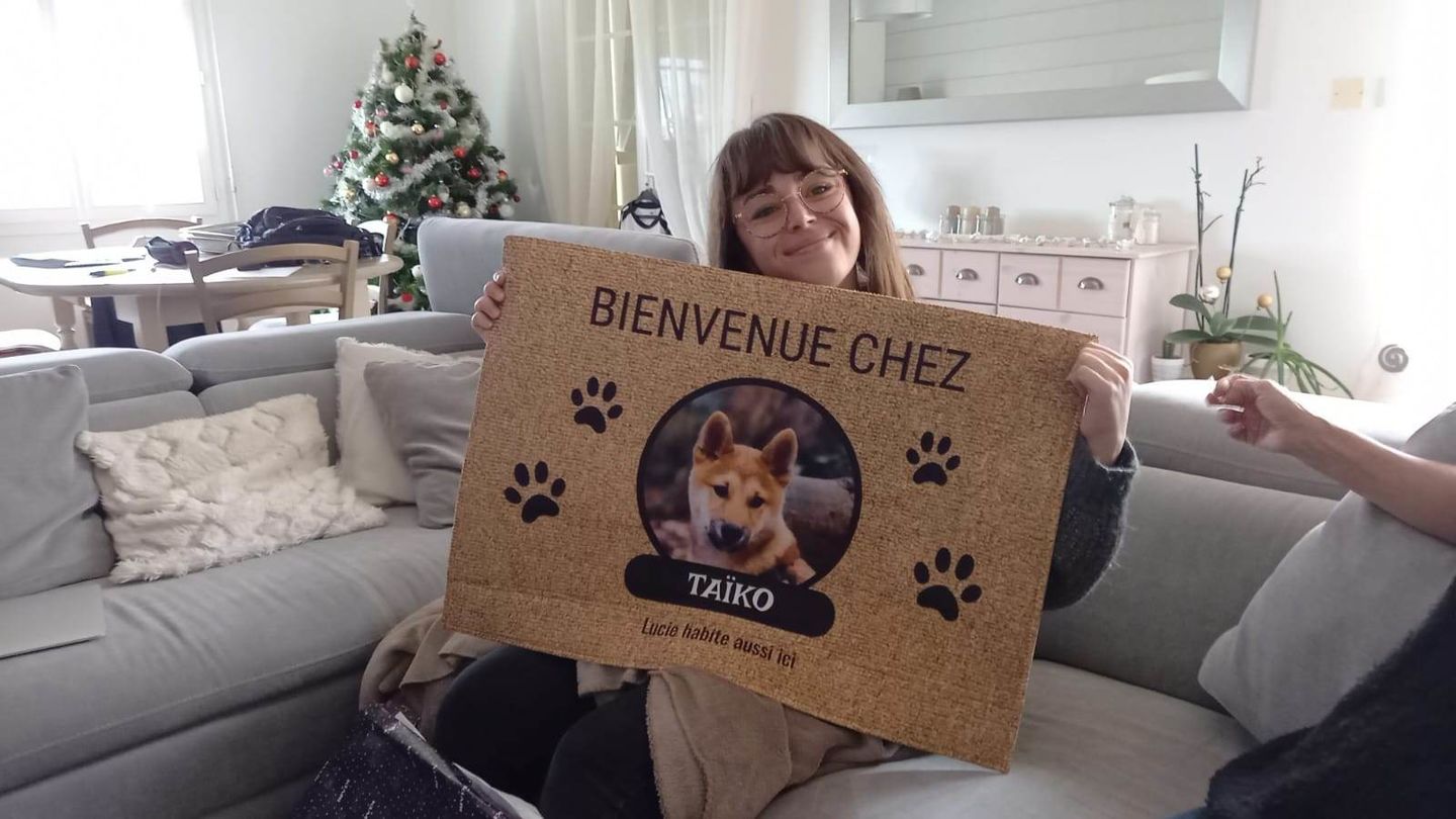 Customer photo review of Photo avec porte-nom - Paillasson personnalisé