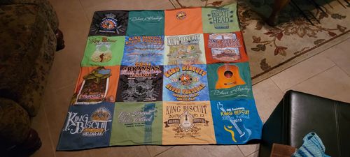 T-shirt quilt with music, festivals themes by Jacque from AR