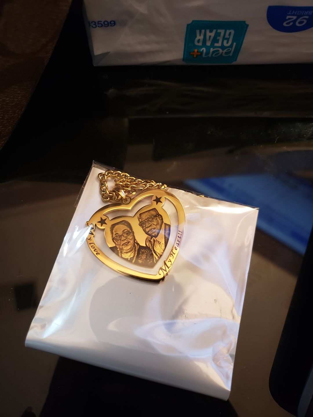 Customer photo review of Photo Engraved Heart Necklace