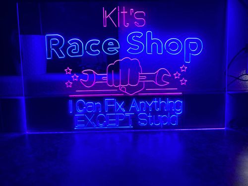 Customer photo review of Personalized LED Garage Sign: I Can Fix Anything EXCEPT Stupid