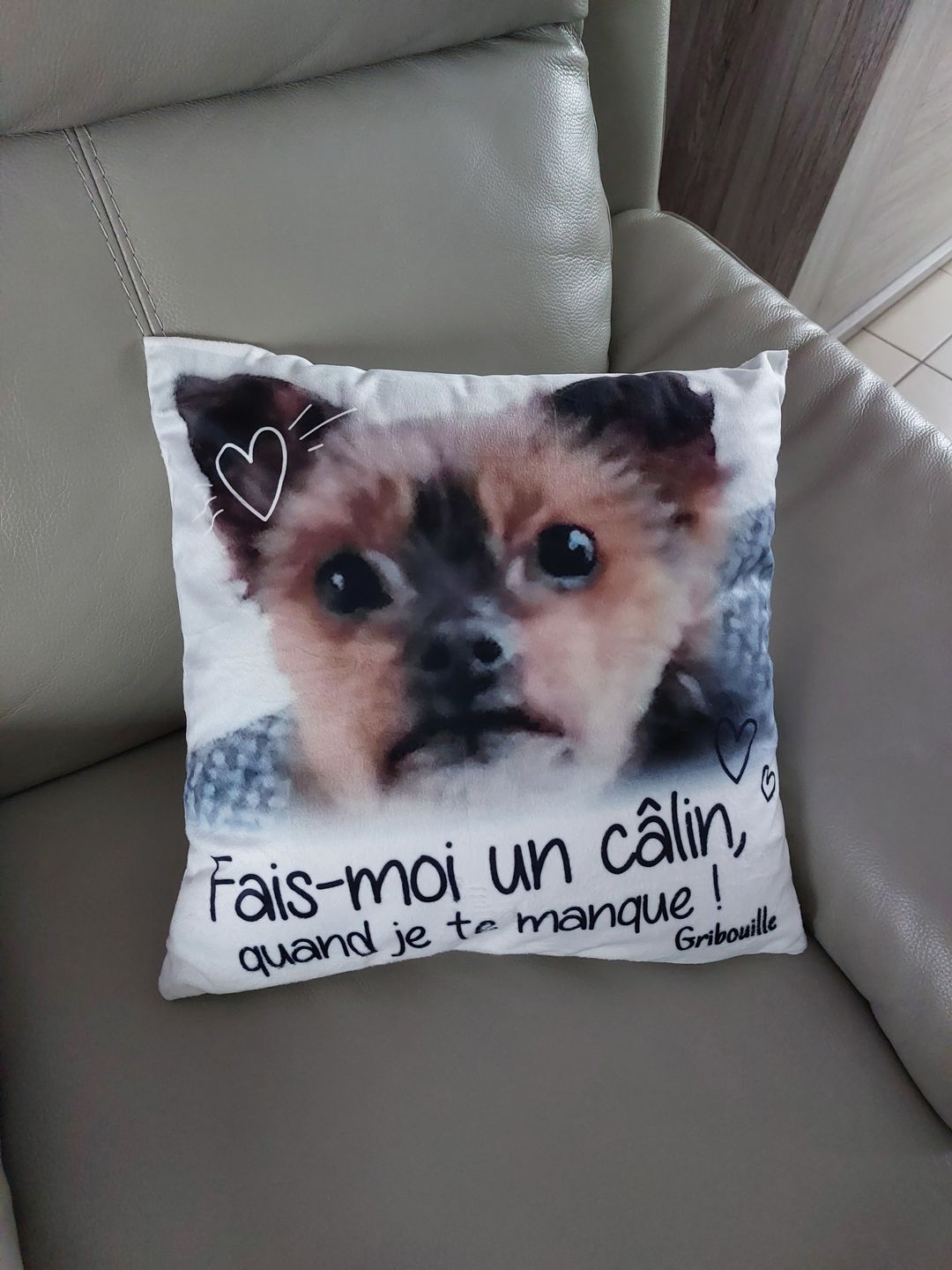 Customer photo review of Fais moi un câlin quand je te manque - Coussin personnalisé