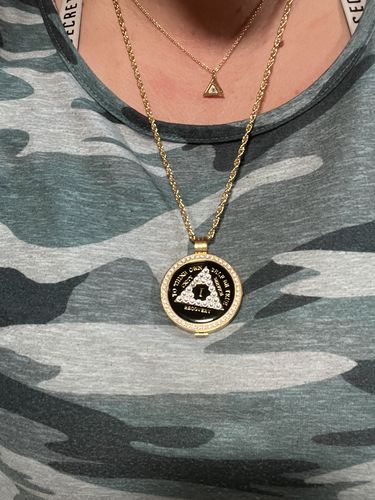 Customer photo review of 34mm Standard Size AA Medallion Necklace - Tri-Plate Chip/Coin/Token Holder - Gold Bling