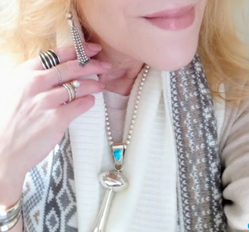 Customer photo review of Navajo Sterling Silver Pearl Beaded Tassel Dangle Earrings