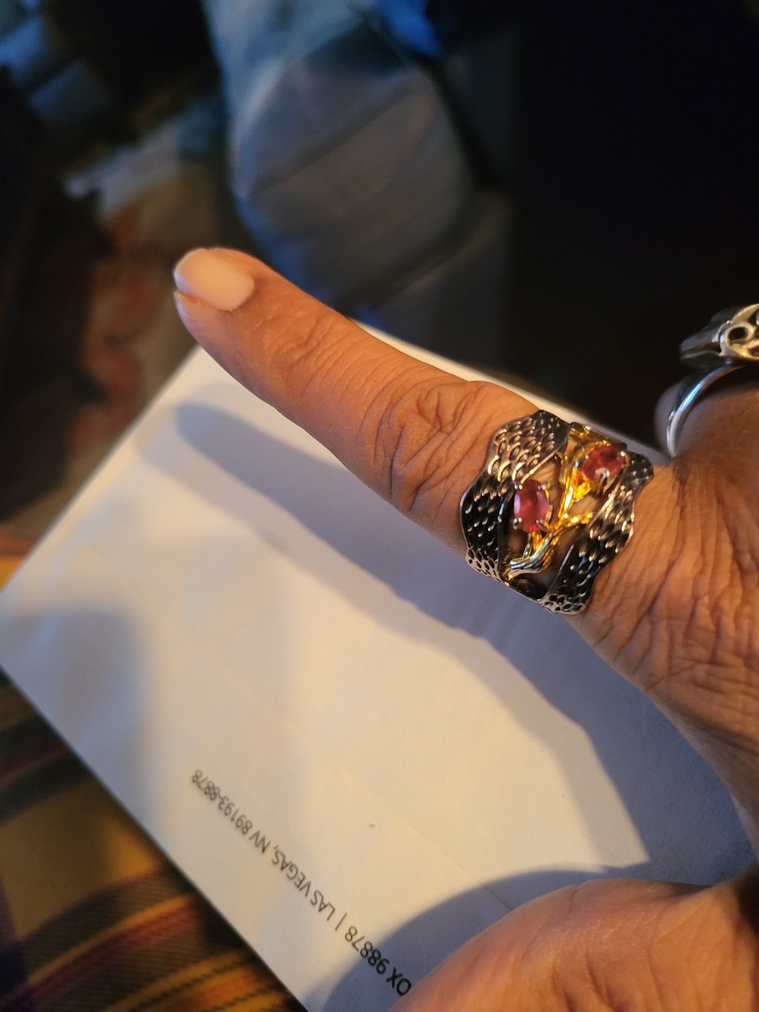 Customer photo review of Retro Red Garnet Ring