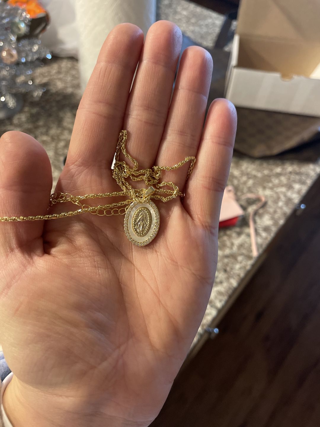 Customer photo review of Holy Mother Mary Necklace