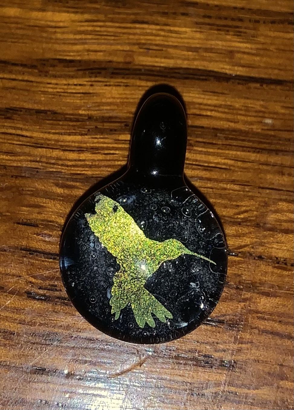 Customer photo review of Hummingbird Hologram Pendant with Infused Cremation Ash