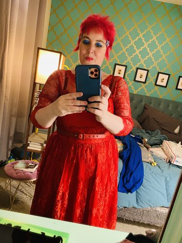 Customer photo review of Mourning Dress in Crimson Lace