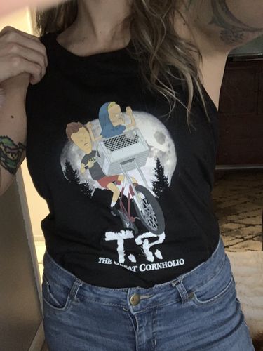 Customer photo review of T.P. The Great Cornholio Tank Top