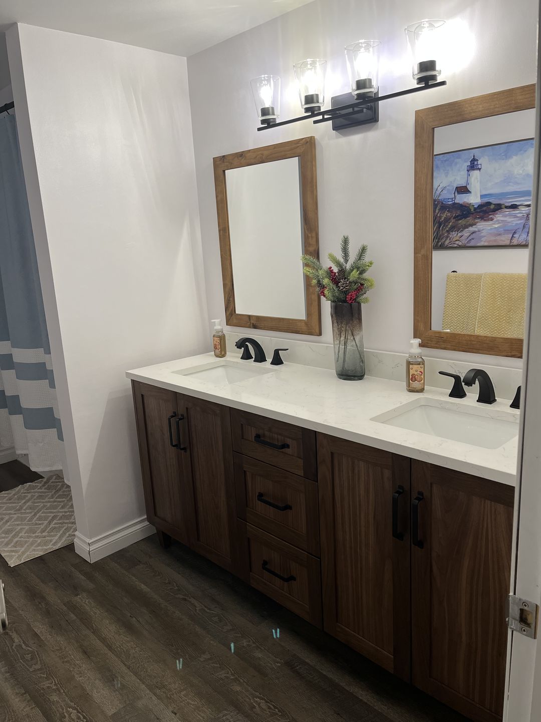 Customer photo review of Bridgeport 72" American Black Walnut Bathroom Vanity, Double Sink