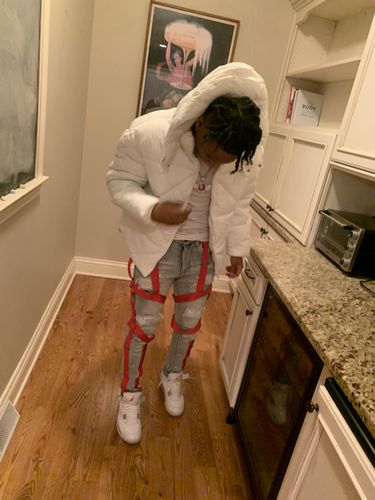 Customer photo review of Tie Dye Strap Cargo Denim (Jet Black - Red)