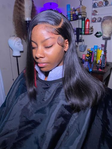 Customer photo review of 12" 4x4 Lace Closure Peakaboo Highlights Pink Red Colored HD Transparent Wig