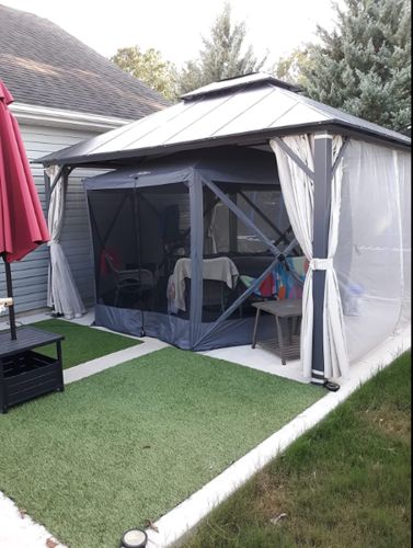 Customer photo review of 12x16FT Hardtop Aluminum Patio Gazebo w/ Aluminum Composite Double Roof, Curtains &Netting