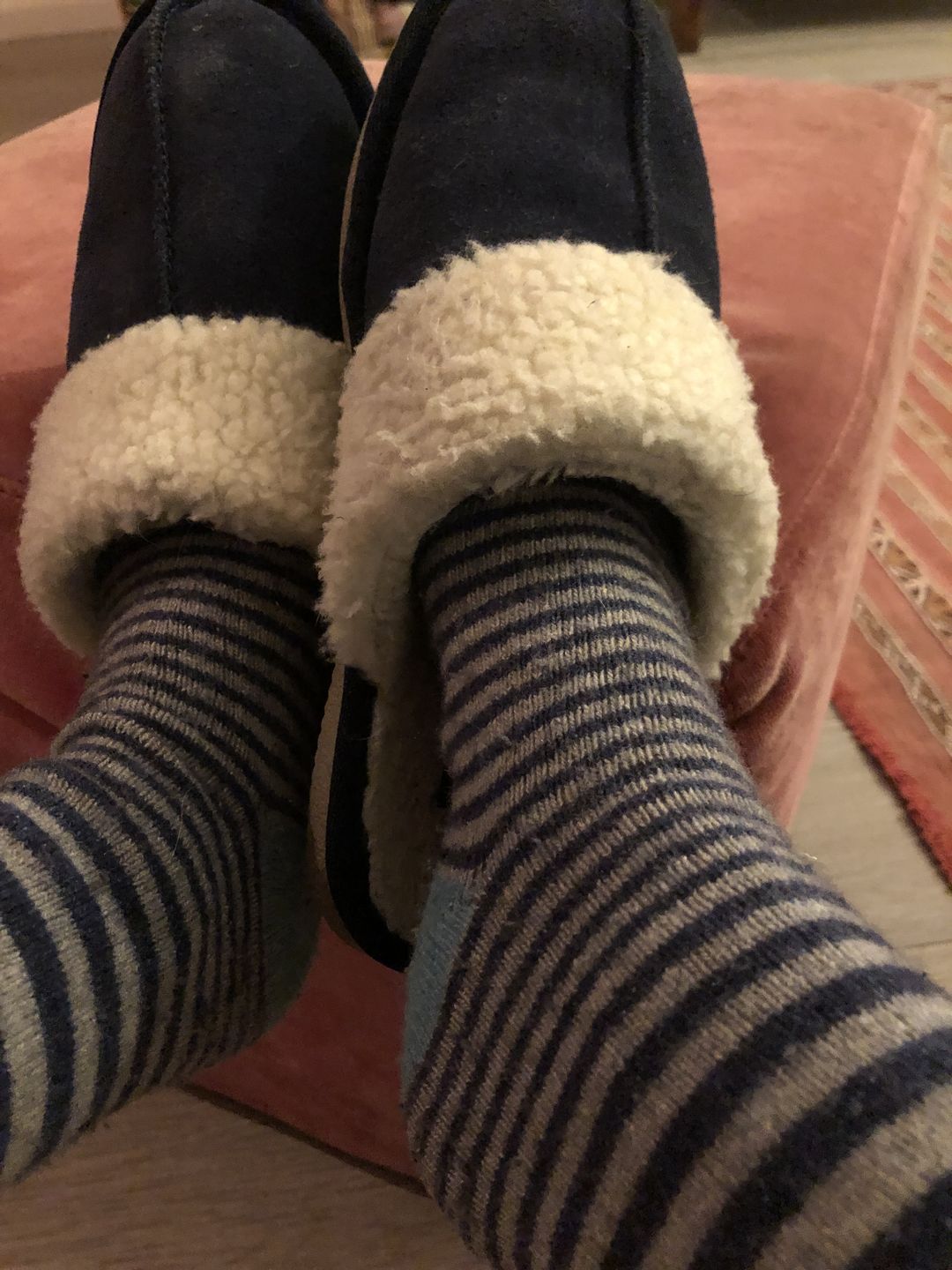 Customer photo review of Navy Arianna Mule Slippers