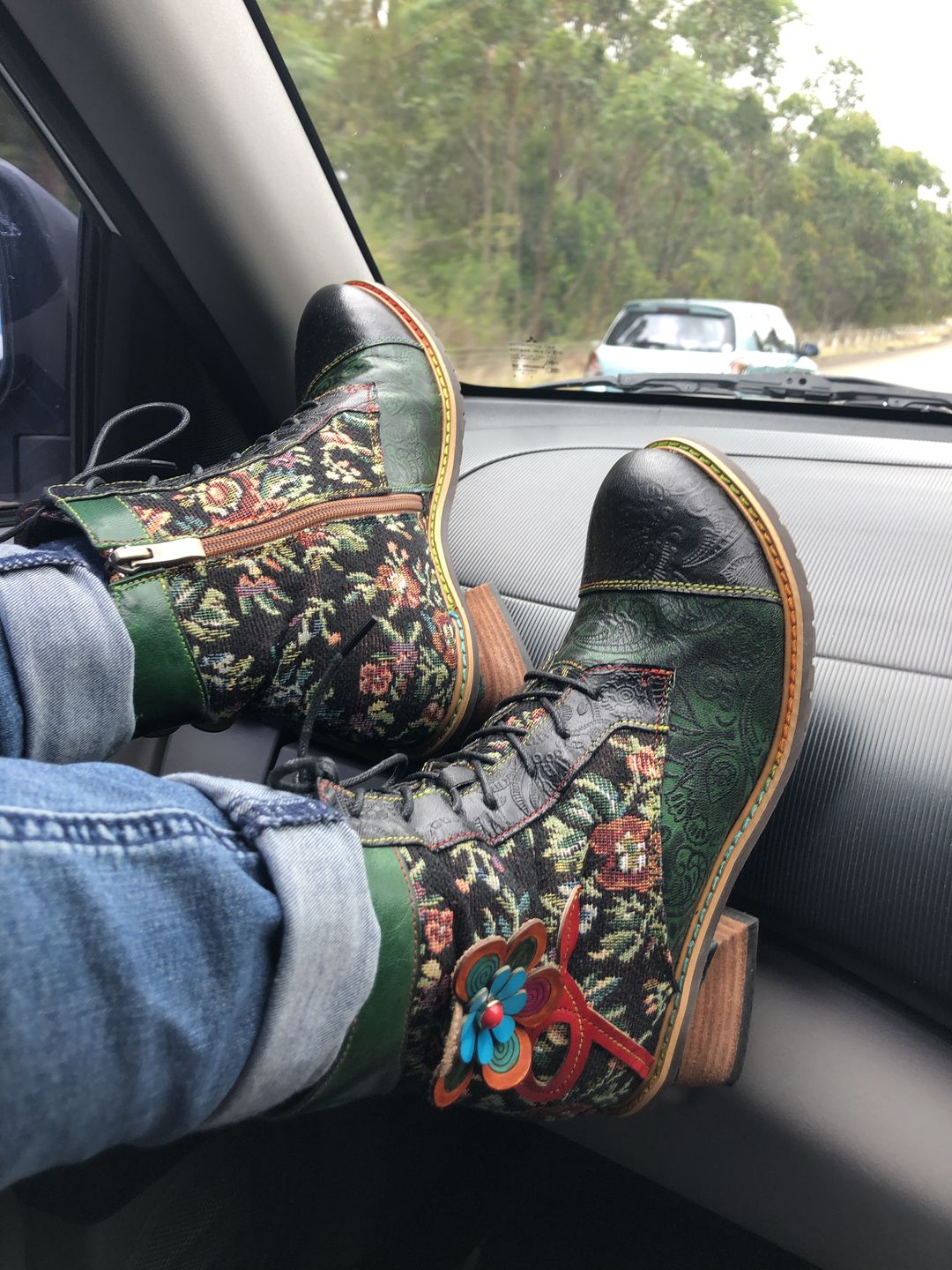 Customer photo review of Vintage Handmade Stunning Floral Ankle Boots