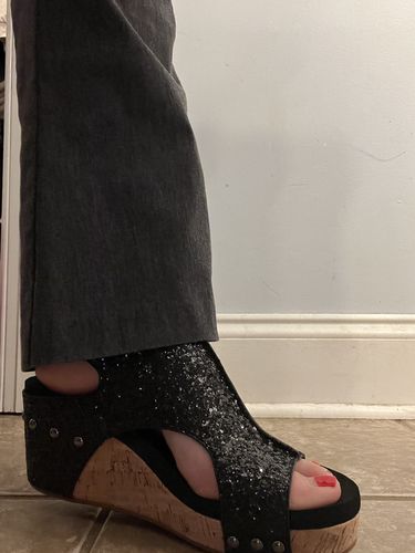 Customer photo review of Corky's Black Glitter Carley Sandals