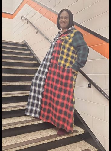 Customer photo review of BOTTON DOWN LONG SLEEVE SHIRT DRESS