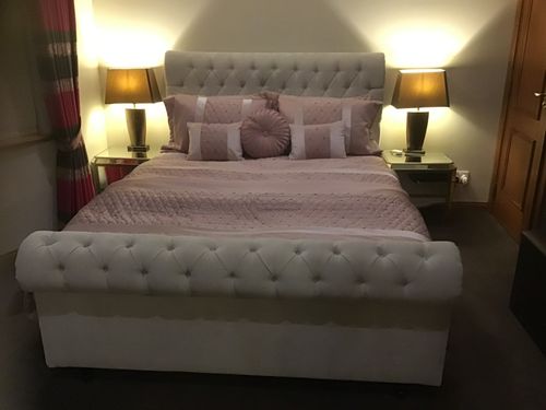 Customer photo review of Colorado Soft Cream Naple Chesterfield Sleigh Scroll Bed Frame