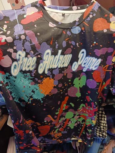 Customer photo review of Custom Splashes Graffiti Pattern White-Light Blue 3D Performance T-Shirt