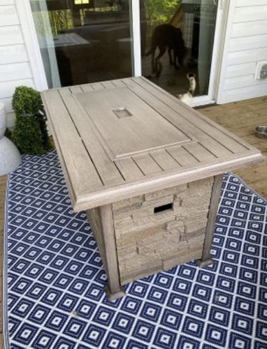 Customer photo review of 44'' Propane Gas Fire Pit Table 50000 BTU Auto-Ignition w/ Aluminum Tabletop,Waterproof Cover, Glass Beads, Brown