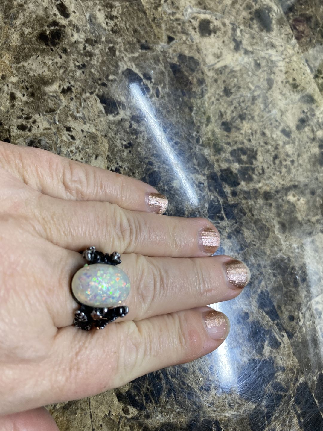 Customer photo review of Midnight Blossom Opal Crystal Ring