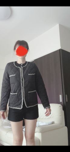 Customer photo review of Contrast Trim Quilted Winter Coat