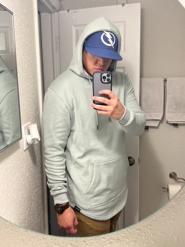 Customer photo review of 021 ESSENTIAL DROP CUT HOODIE - SAGE