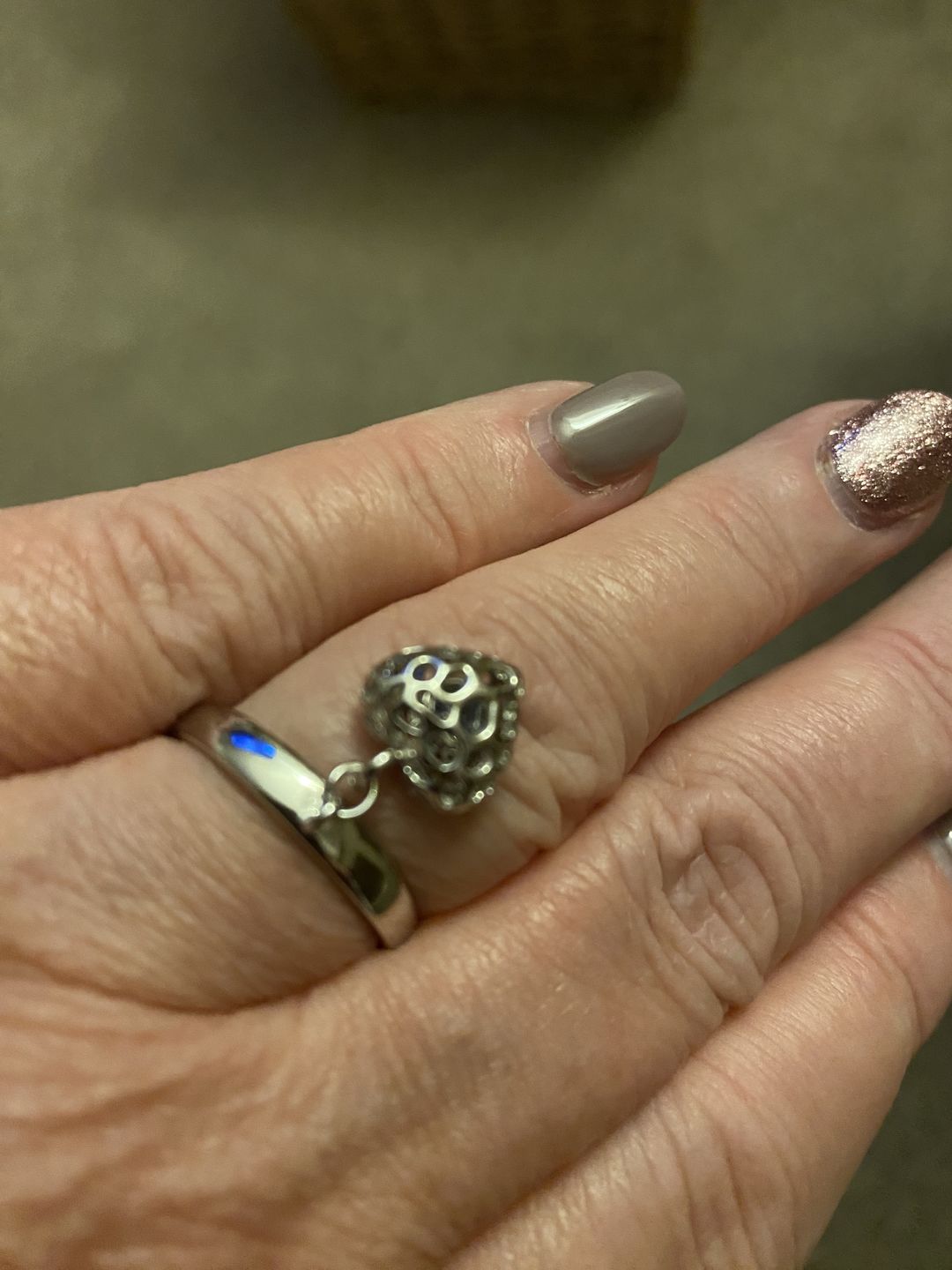 Customer photo review of Angel Heart Charm Ring with Tanzanite