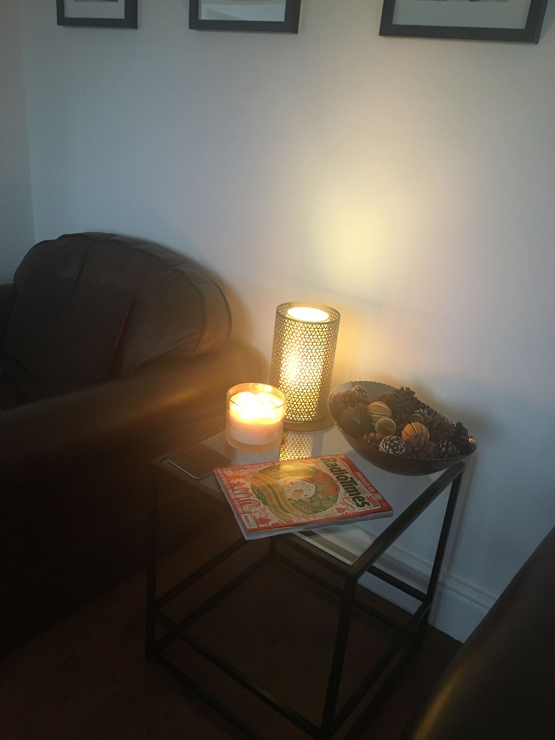 Customer photo review of Glass Metal Side End Table Matte Black Frame