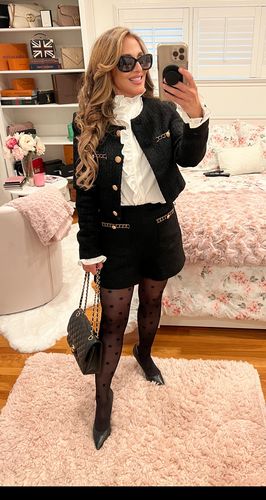 Customer photo review of Boucle Sequin Detail Shorts