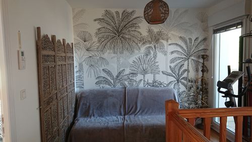Customer photo review of Papier peint panoramique jungle palmier noir et blanc