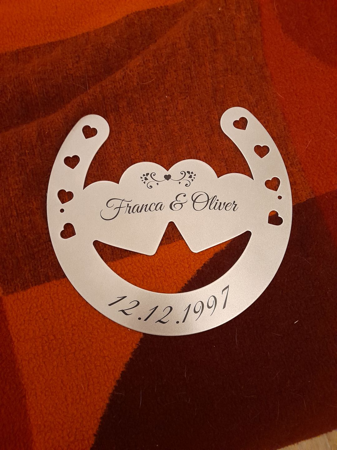 Customer photo review of Glückshufeisen aus edlem Stahl noble Design (personalisierbar) - ausgefallenes Hochzeitsgeschenk