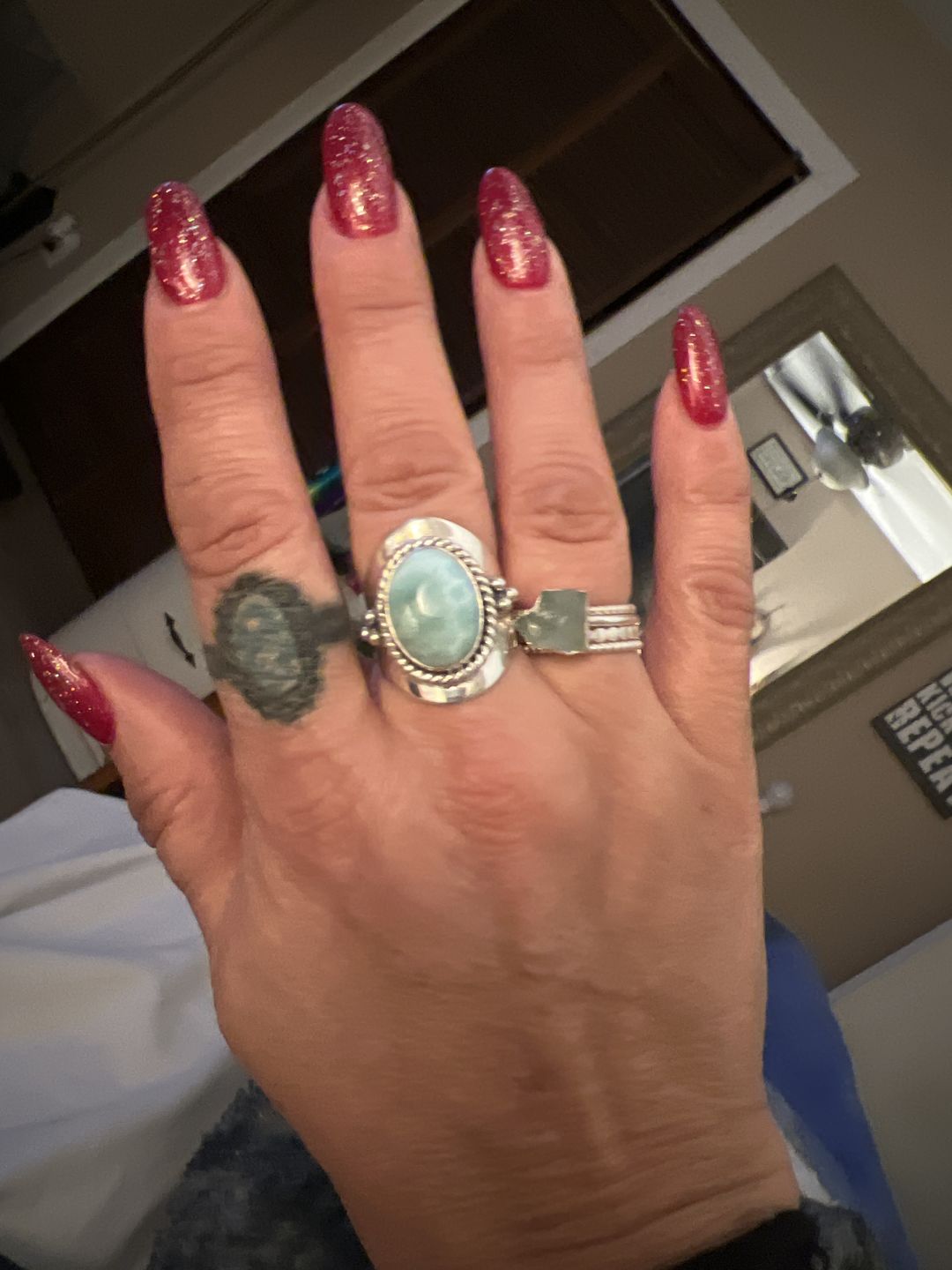 Customer photo review of Aquamarine Stacking Ring Set Sterling Silver