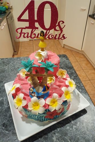 Customer photo review of Hibiscus Flowers & Tropical Leaves- Icing Cake Wrap