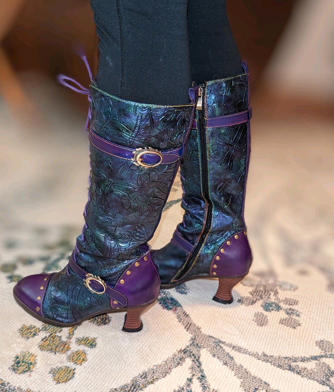 Customer photo review of Warm Embossed Real Leather Dragonfly Boots