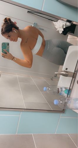 Customer photo review of Light Grey Striped Scrunch Butt Leggings